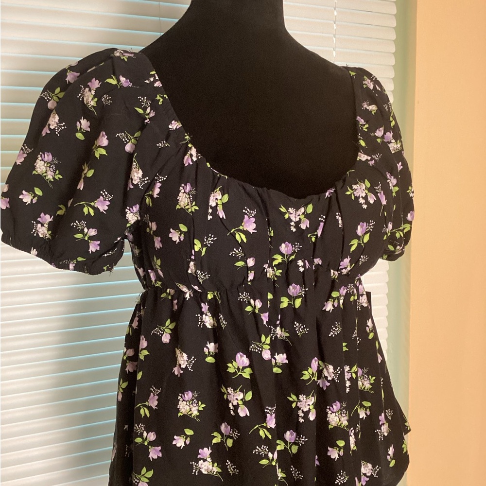 Floral Black Top